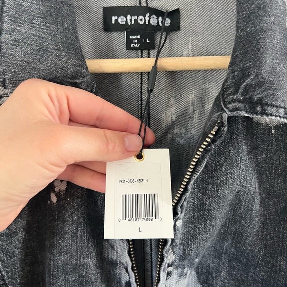 NWT Retrofete Carla Hematite Splatter Acid Wash Denim Full Zip Dress Size Large - Picture 8 of 11